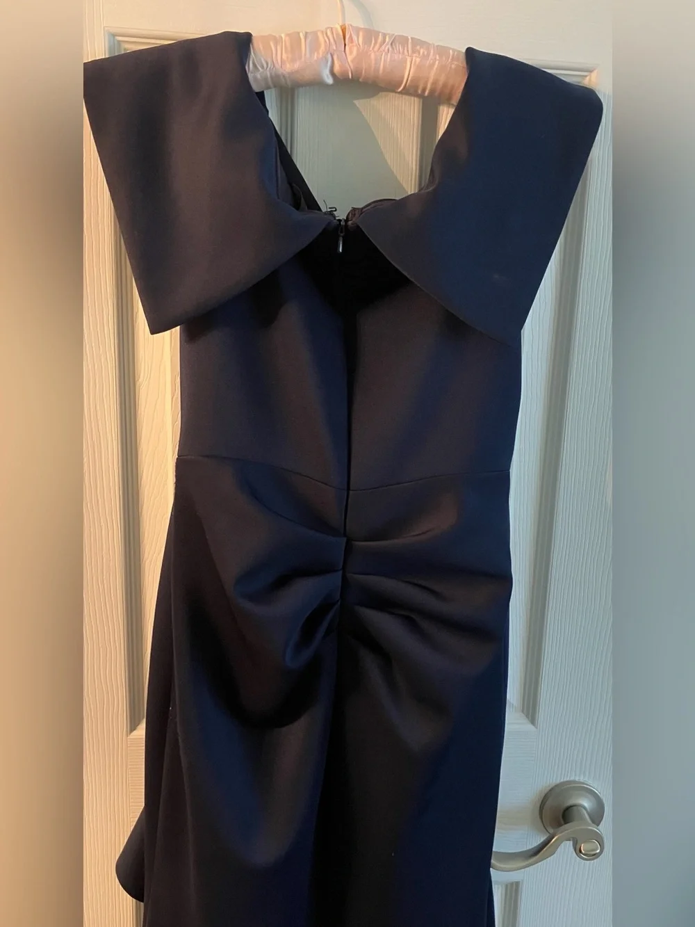 Xscape Off-The-Shoulder Navy Evening Gown